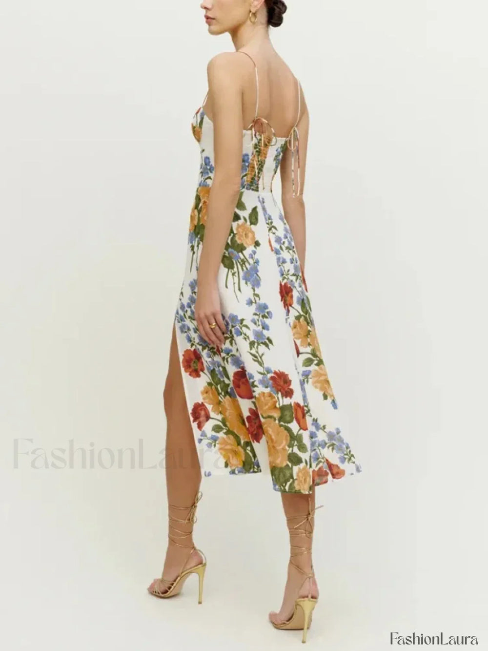 Retro Strap Slit Floral Dress