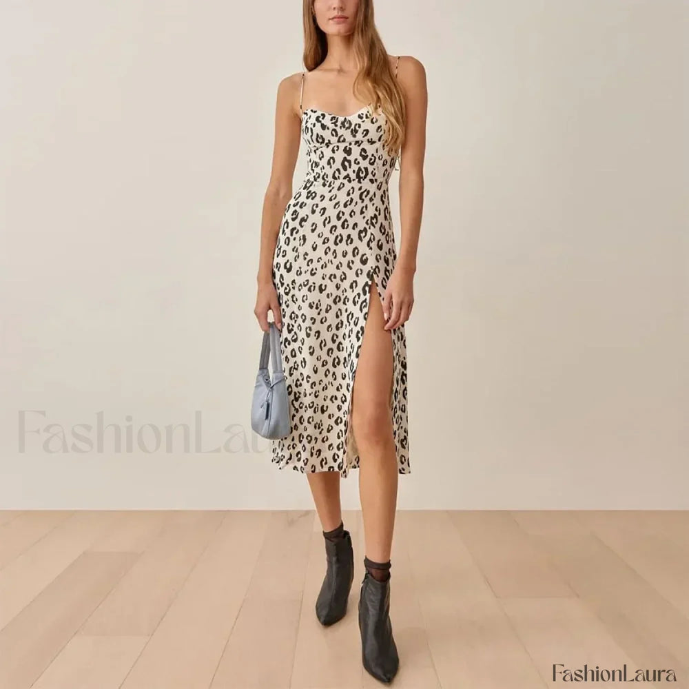 Retro Strap Slit Floral Dress color 14 / S