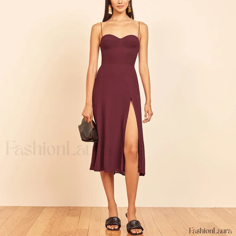 Retro Strap Slit Floral Dress color 18 / S