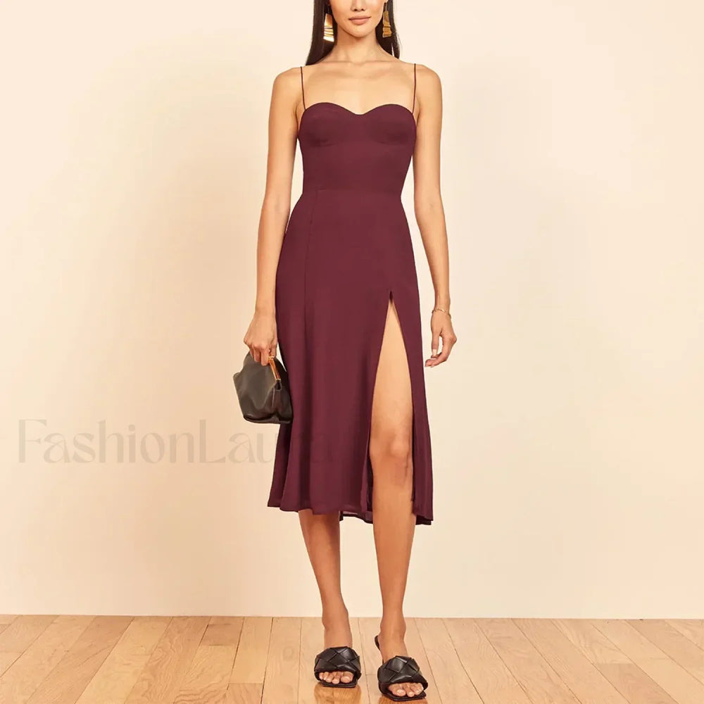 Retro Strap Slit Floral Dress color 18 / S