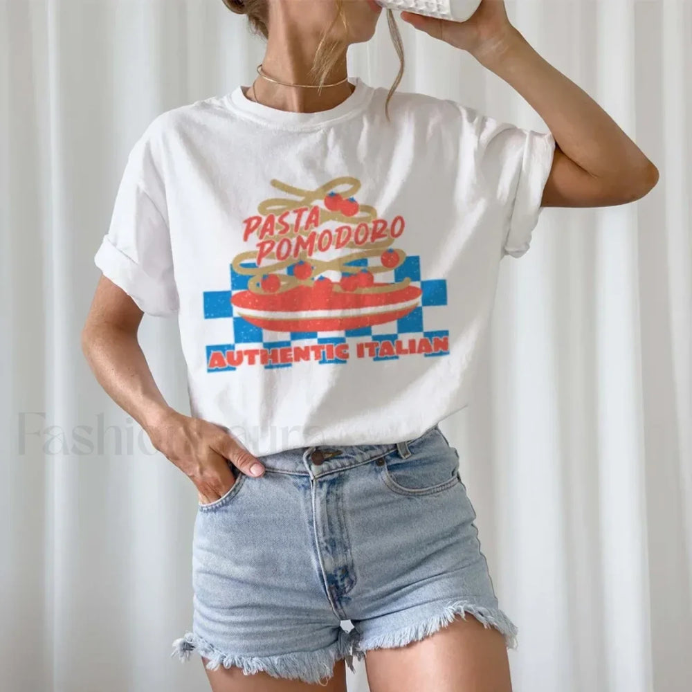 Retro Tomato Pasta Lover Vintage Foodie T Shirt WHITE / S