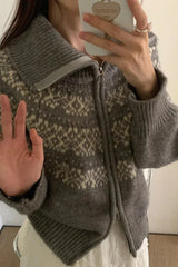 Retro Turtleneck Ribbed Cardigan