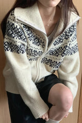 Retro Turtleneck Ribbed Cardigan