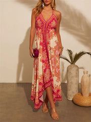 Retro V Neck Maxi Floral Dress
