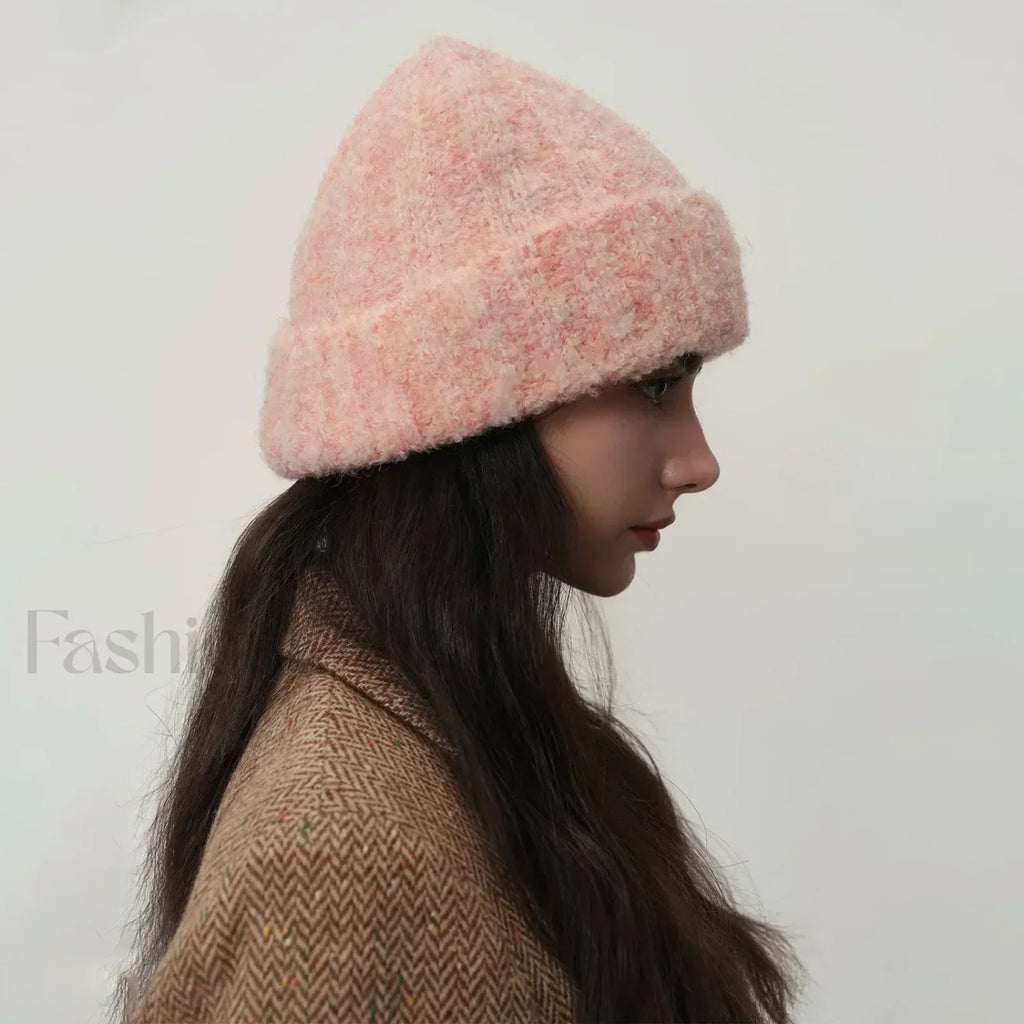 Retro Warm Thick Wool Blend Knitted Women Winter Minimalist Hat