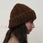 Retro Warm Thick Wool Blend Knitted Women Winter Minimalist Hat coffee