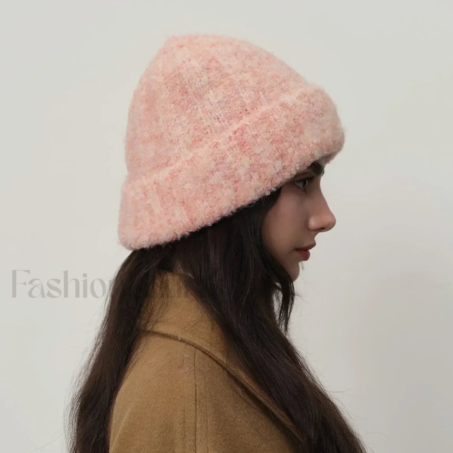 Retro Warm Thick Wool Blend Knitted Women Winter Minimalist Hat Pink orange red