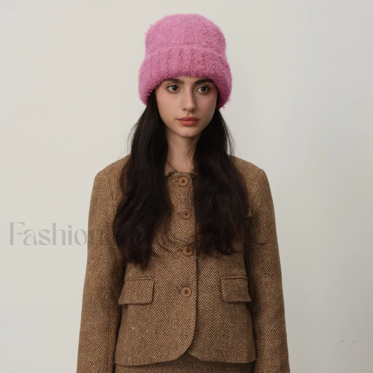 Retro Warm Thick Wool Blend Knitted Women Winter Minimalist Hat Rose red