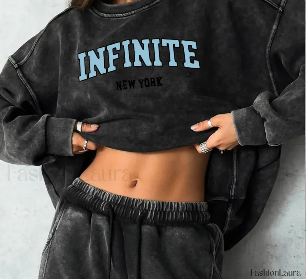 Retro Washed Cotton Long Sleeve Oversized T Shirt Black1 / M