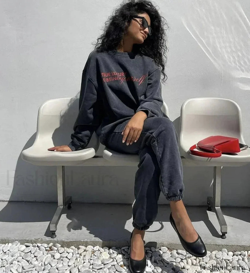 Retro Washed Cotton Long Sleeve Oversized T Shirt Black5 1 / M