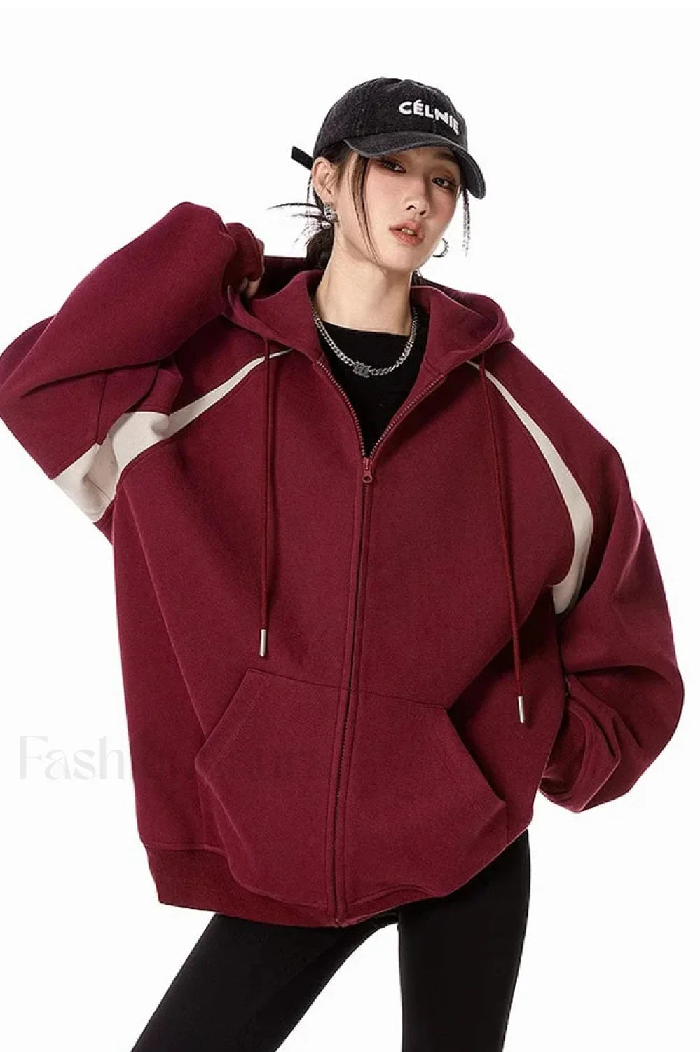 Retro Y2K Hooded Zipper Hoodie Red / M