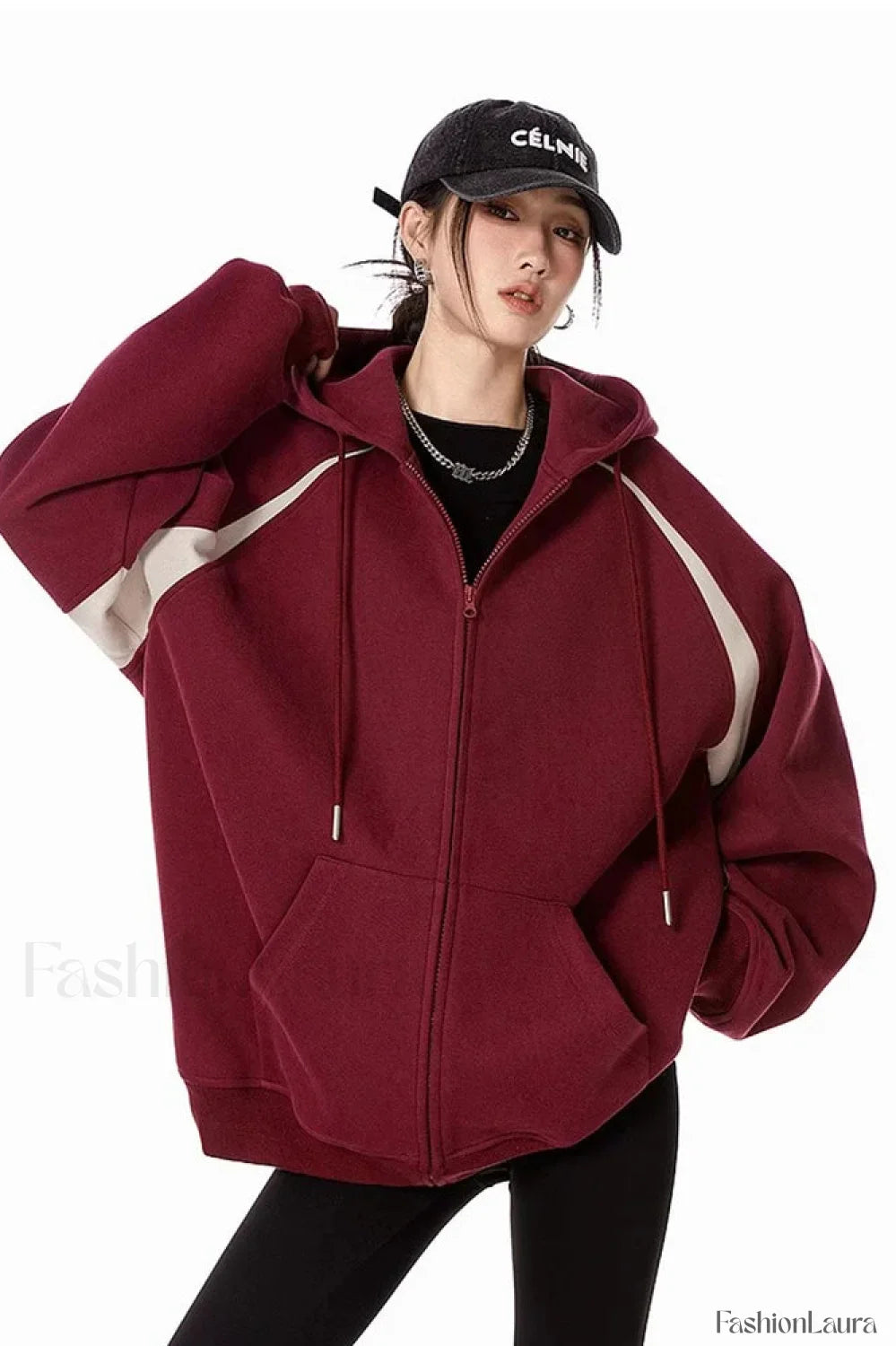 Retro Y2K Hooded Zipper Hoodie Red / M