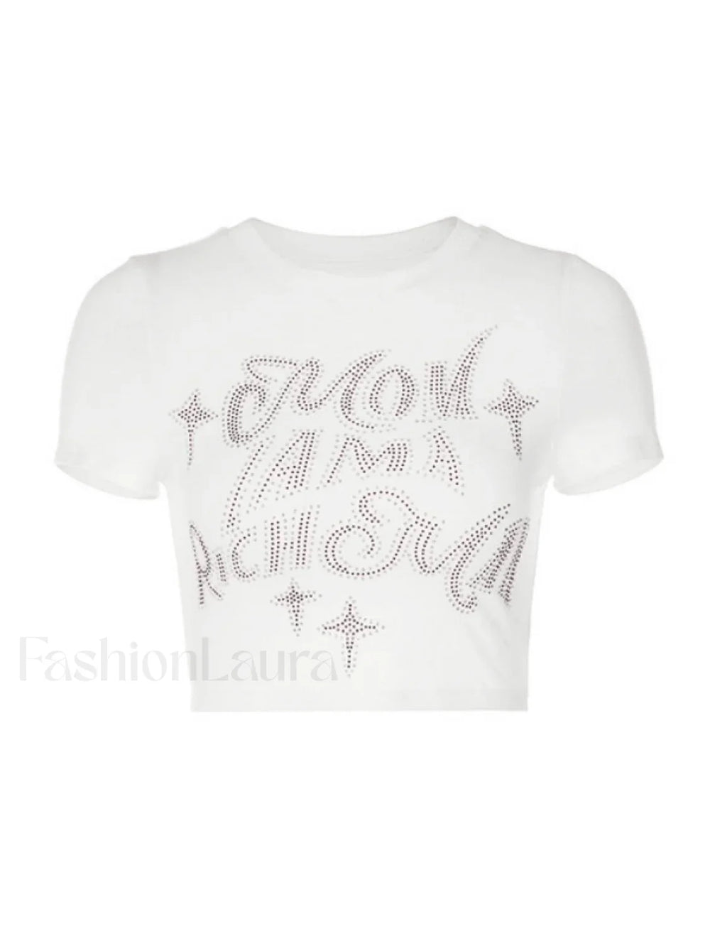 Rhinestone Letter Detail Crop Top Tops&Tees