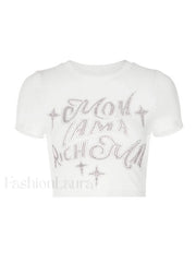 Rhinestone Letter Detail Crop Top Tops&Tees