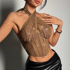 Rhinestone Mesh Corset Crop Top