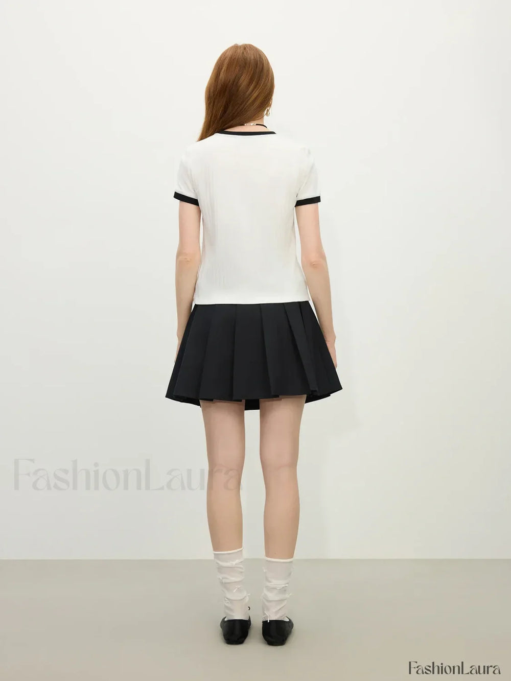 Ribbed Color Blocking Crewneck T Shirt