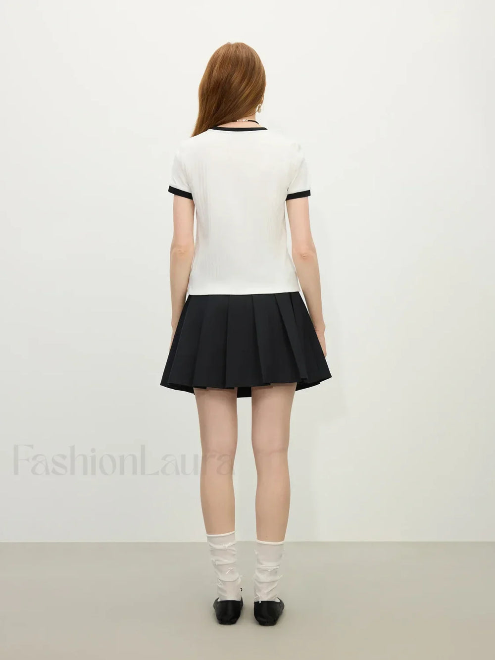 Ribbed Color Blocking Crewneck T Shirt