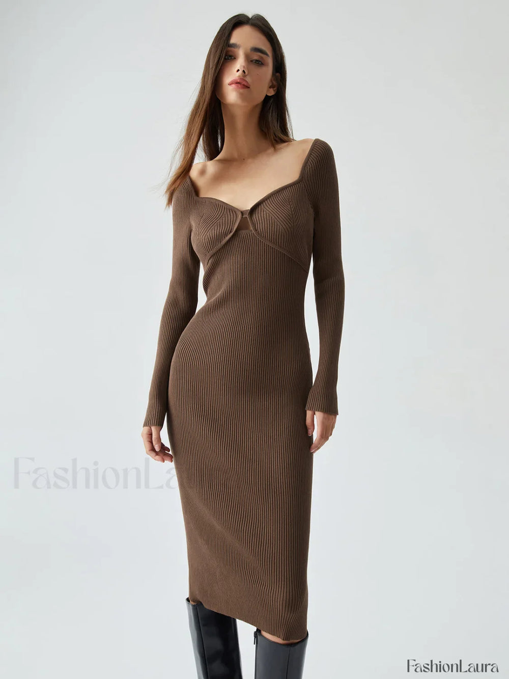 Ribbed Knit Bodycon Trendy Wrap Sweater Midi Dress Sweaters L