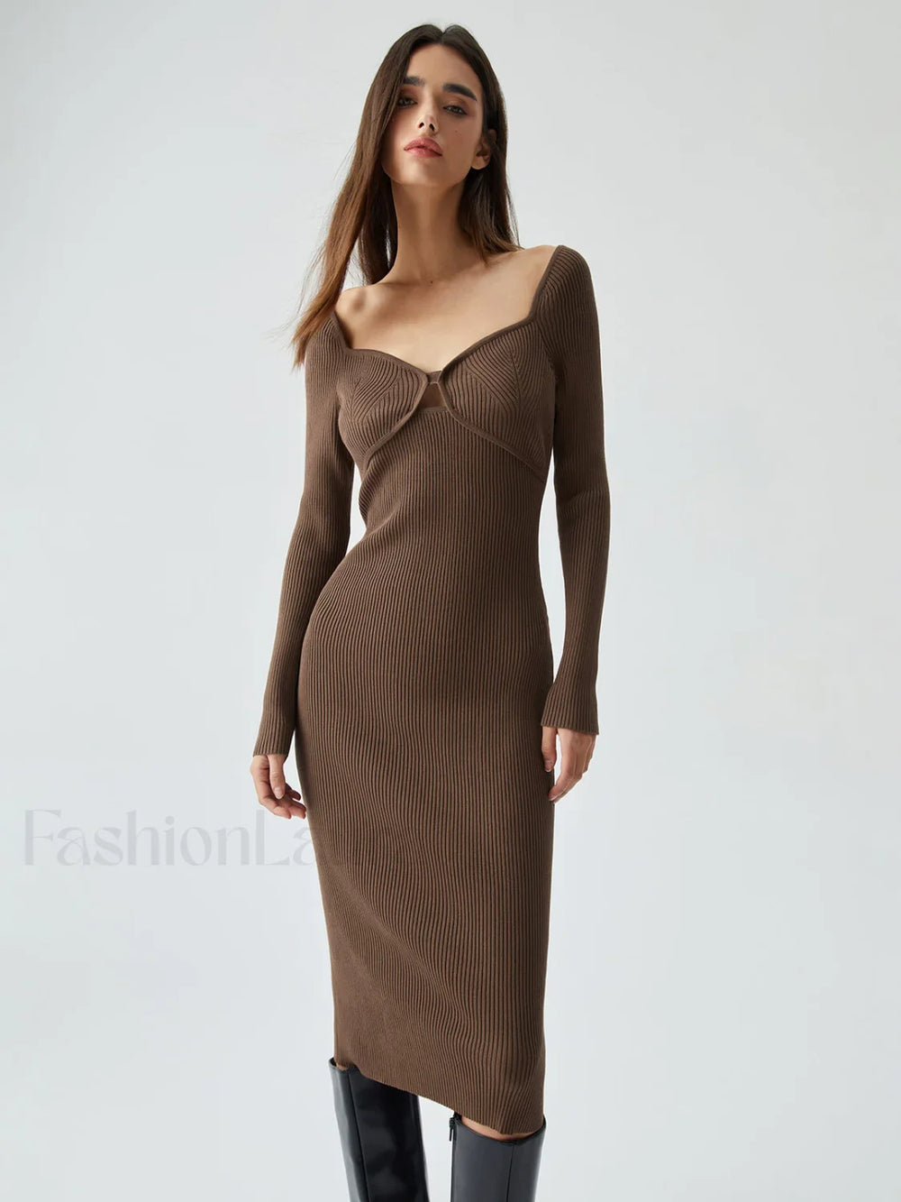Ribbed Knit Bodycon Trendy Wrap Sweater Midi Dress Sweaters L