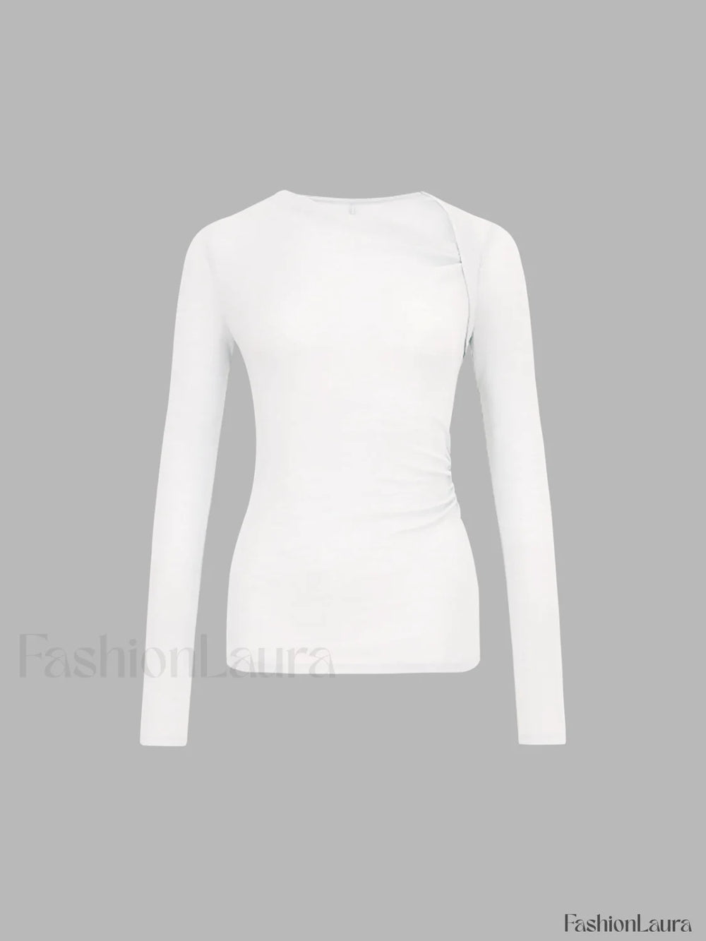 Ribbed Knit Long Trendy Sleeve Asymmetric Shirt White / XS T Shirts