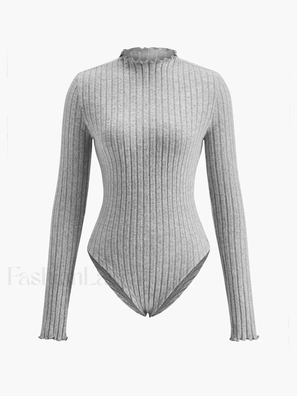 Ribbed Lettuce Trim Slim Bodysuit Bodysuits