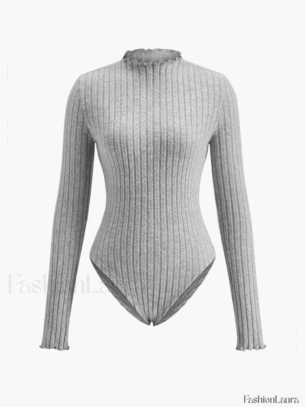 Ribbed Lettuce Trim Slim Bodysuit Bodysuits