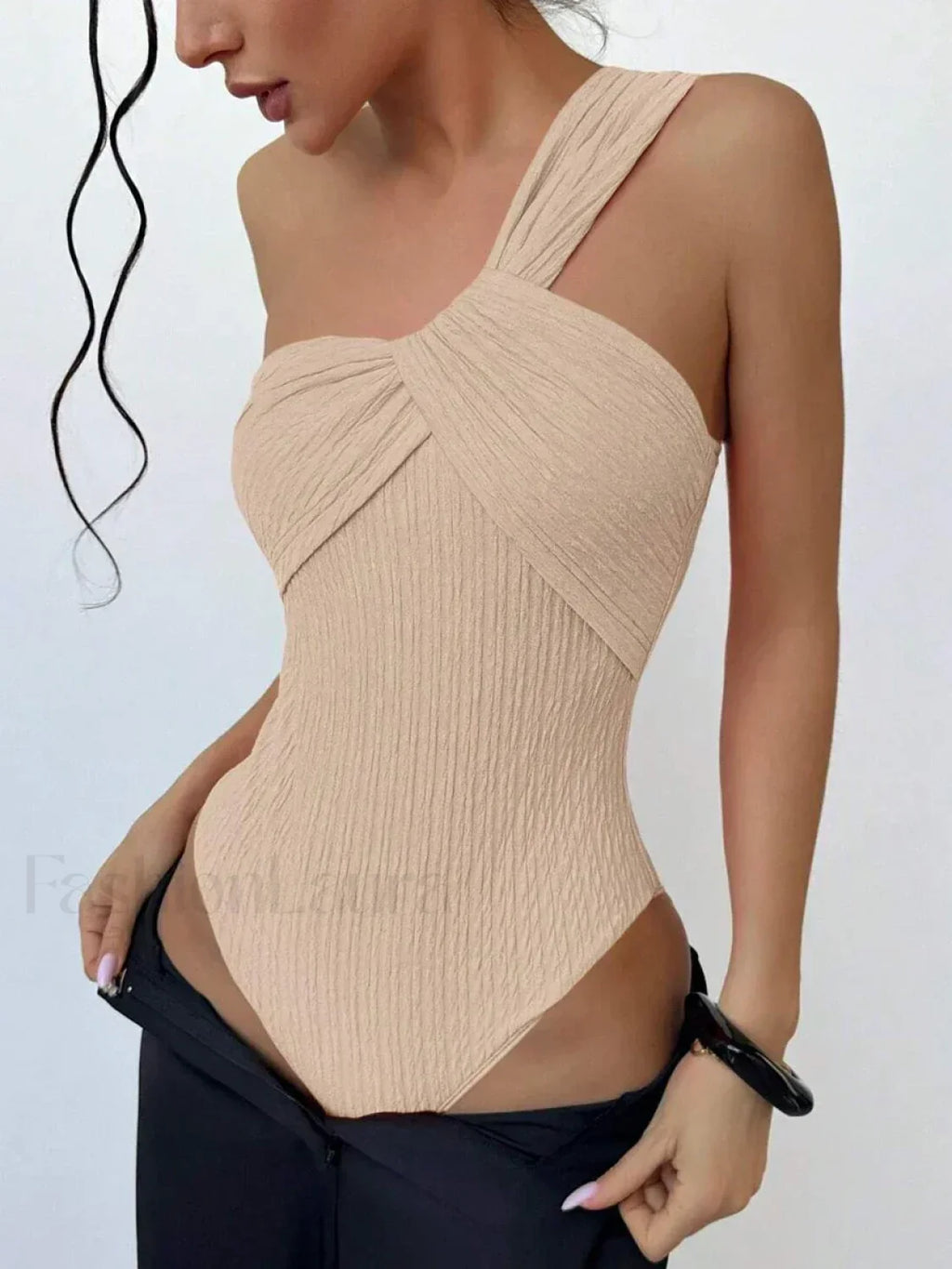 Ribbed One Shoulder Cut Out One Piece