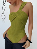 Ribbed One Shoulder Cut Out One Piece