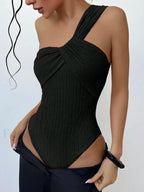Ribbed One Shoulder Cut Out One Piece
