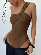 Ribbed One Shoulder Cut Out One Piece