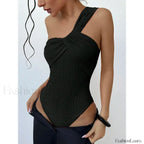 Ribbed One Shoulder Cut Out One Piece Black / S
