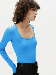 Ribbed Solid Graceful Long Sleeve Top T Shirts