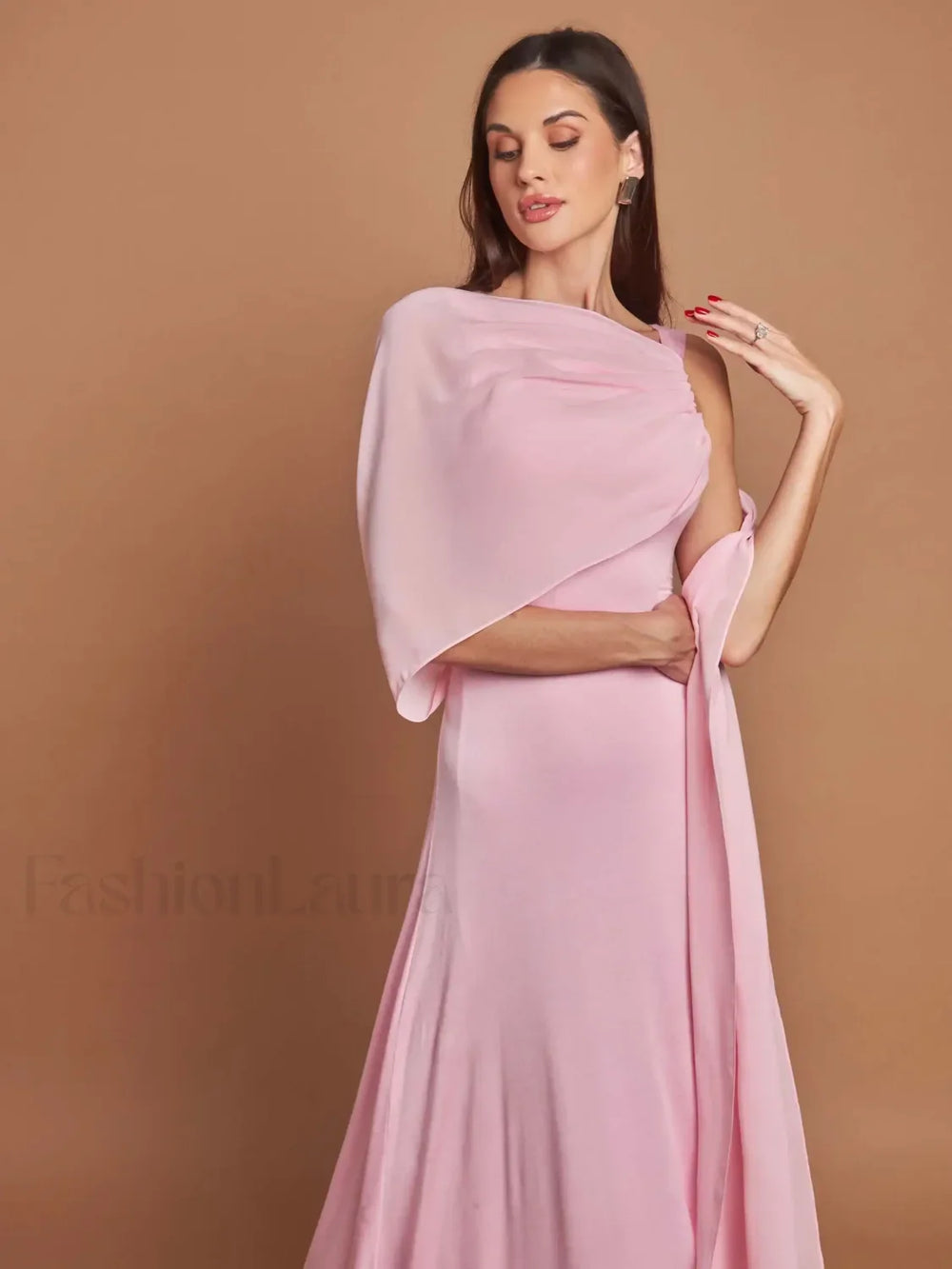 Ribbon Scarf Patchwork Maxi Dress Pink / S