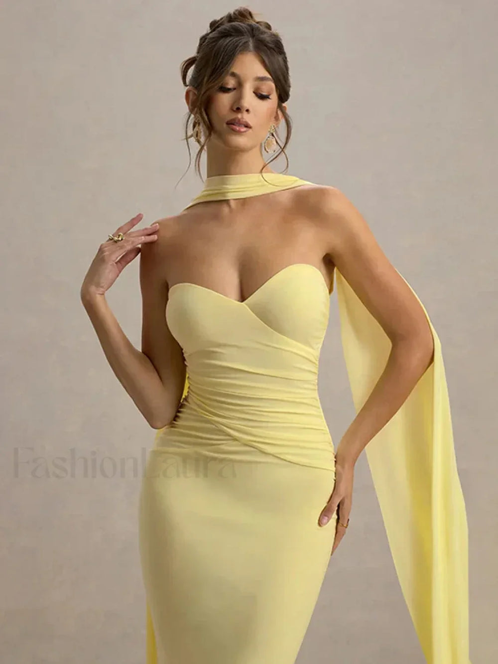 Ribbon Strapless Pleated Maxi Dress