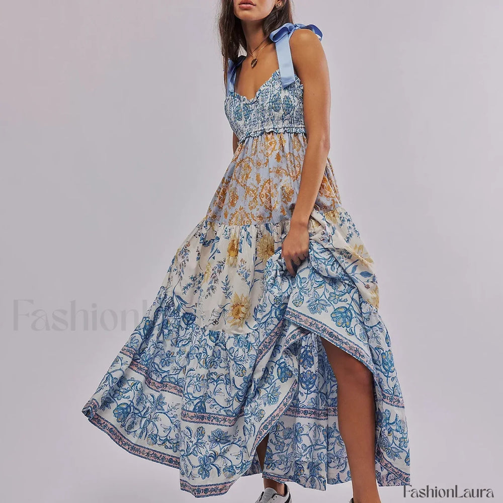 Ribbon Tie Up Swing Floral Dress