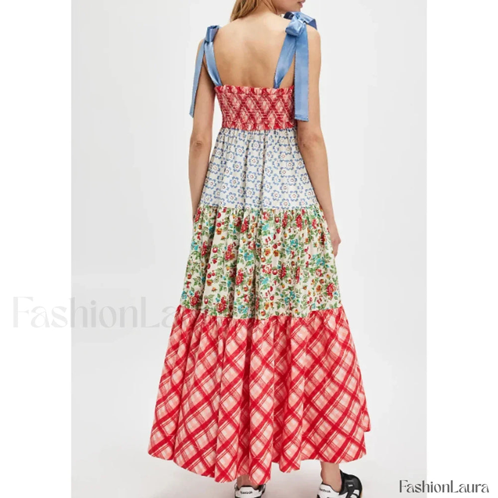 Ribbon Tie Up Swing Floral Dress