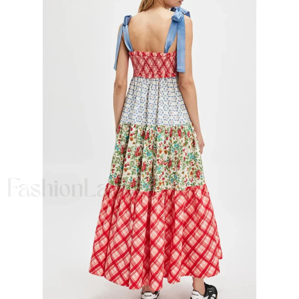 Ribbon Tie Up Swing Floral Dress