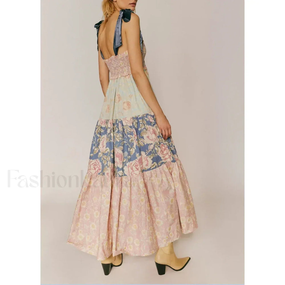 Ribbon Tie Up Swing Floral Dress