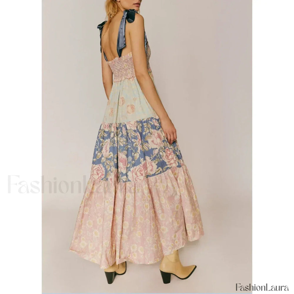 Ribbon Tie Up Swing Floral Dress