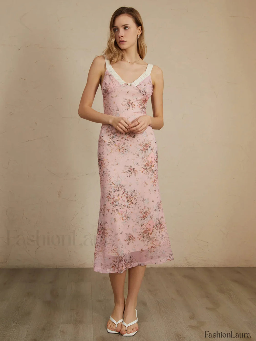 Romantic Floral Graceful Print Midi Dress Multicolor / S Dresses