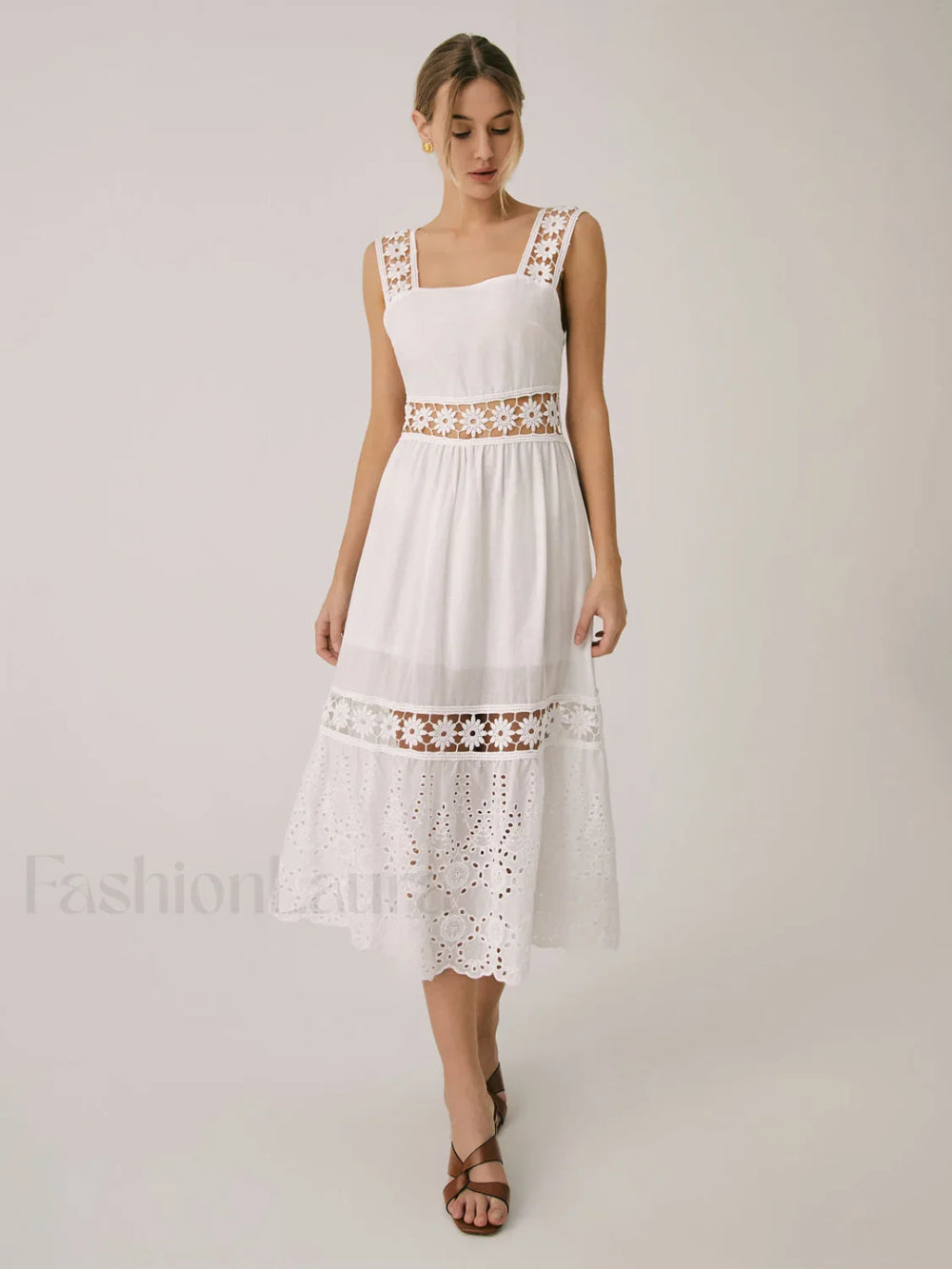 Romantic Lace Graceful Patchwork Midi Dress Dresses