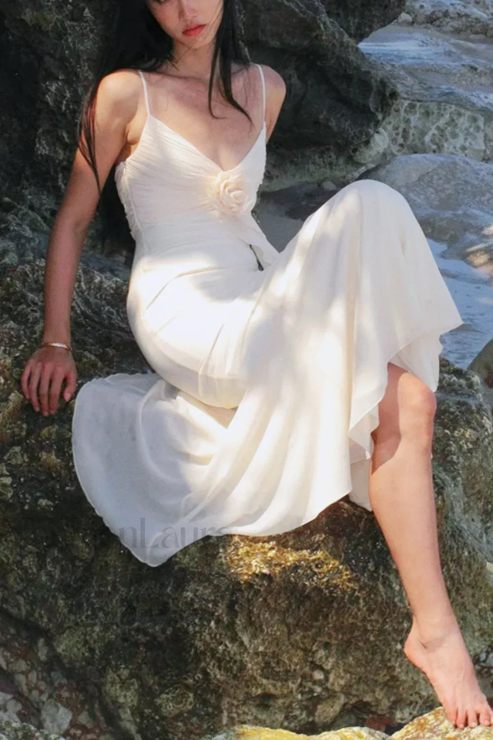 Rose Corsage Tie Back Mermaid Maxi Dress