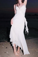 Rose Corsage Tie Back Mermaid Maxi Dress