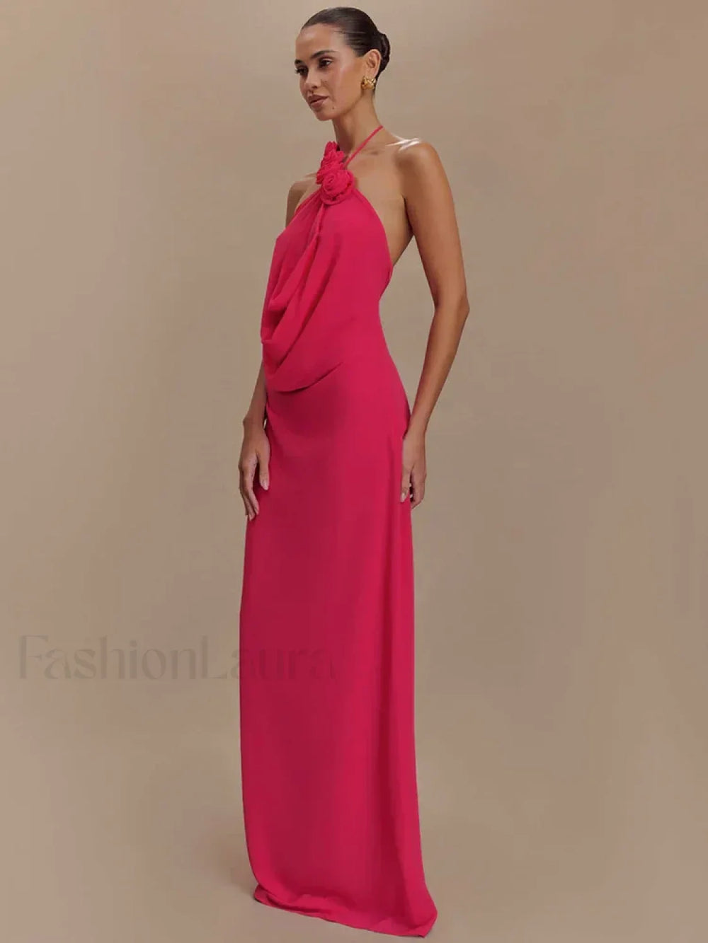 Rose Lace up Off Shoulder Maxi Dress