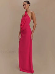 Rose Lace up Off Shoulder Maxi Dress