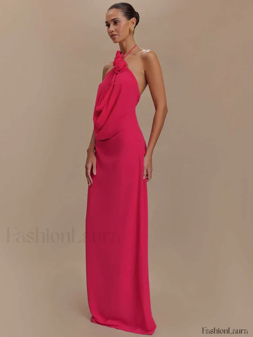 Rose Lace up Off Shoulder Maxi Dress