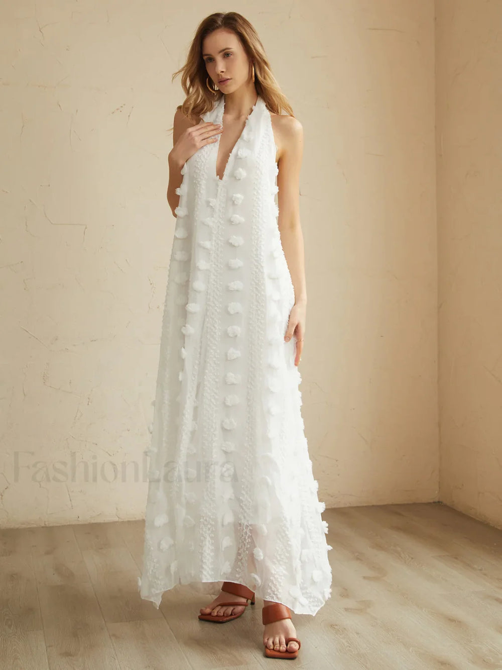 Rosette Halter Graceful Long Dress Dresses
