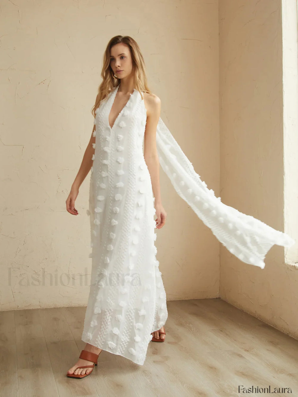 Rosette Halter Graceful Long Dress White / S Dresses