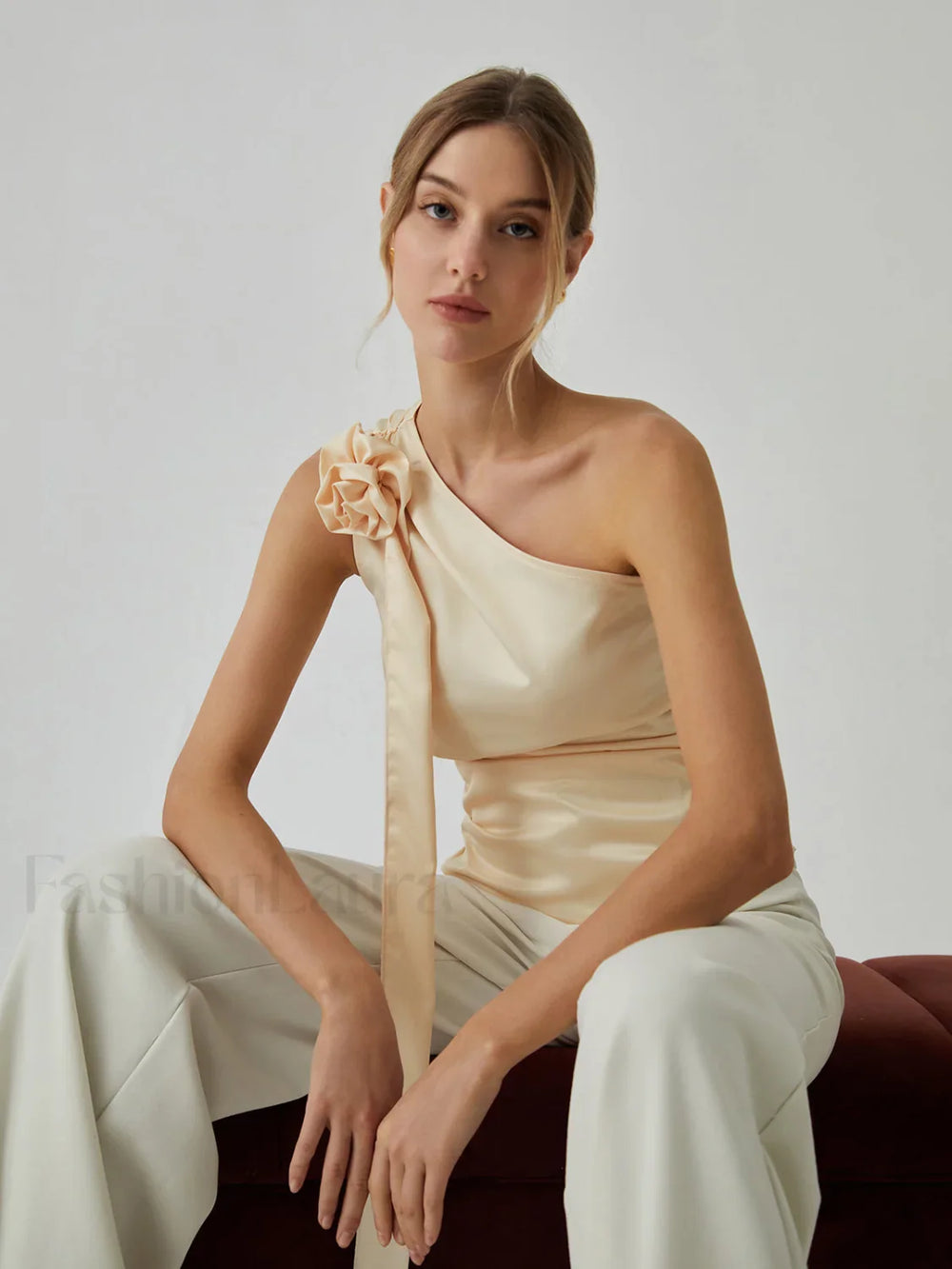 Rosette One Shoulder Trendy Off Tank Top Tank Tops & Camis