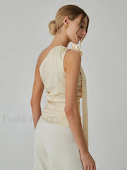 Rosette One Shoulder Trendy Off Tank Top Tank Tops & Camis